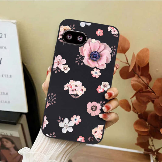 Google Pixel 9a Cover - Black - D2 - ONation Nature Floral Series - HQ Liquid Silicone Soft Case