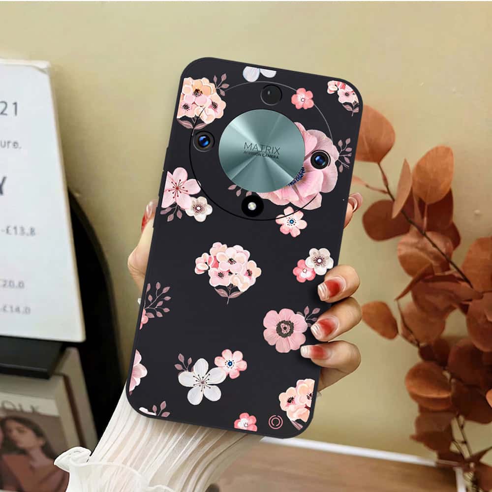 Honor X9b Cover - Black - D2 - ONation Nature Floral Series - HQ Liquid Silicone Soft Case