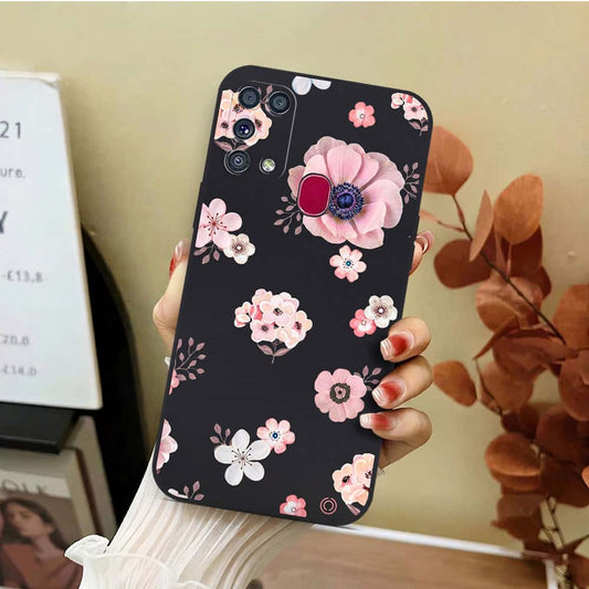 Samsung Galaxy M31 Cover - Black - D2 - ONation Nature Floral Series - HQ Liquid Silicone Soft Case