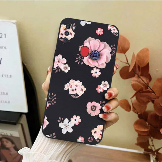 Samsung Galaxy A11 Cover - Black - D2 - ONation Nature Floral Series - HQ Liquid Silicone Soft Case
