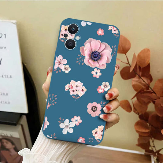 Oppo Reno 7 Lite Cover - Blue - D2 - ONation Nature Floral Series - HQ Liquid Silicone Soft Case