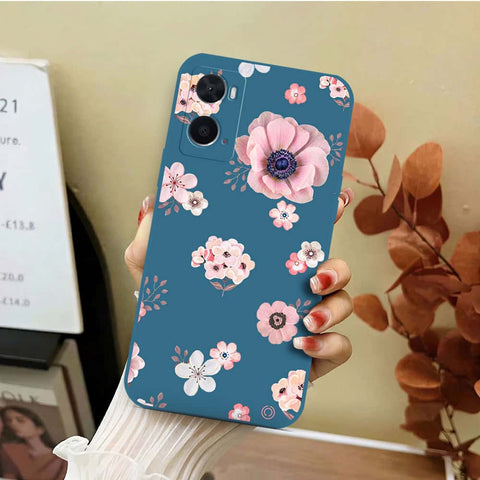 Oppo A76 Cover - Blue - D2 - ONation Nature Floral Series - HQ Liquid Silicone Soft Case