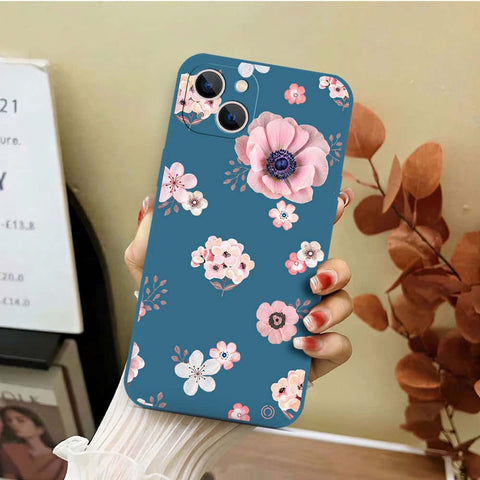 iPhone 13 Cover - Blue - D2 - ONation Nature Floral Series - HQ Liquid Silicone Soft Case