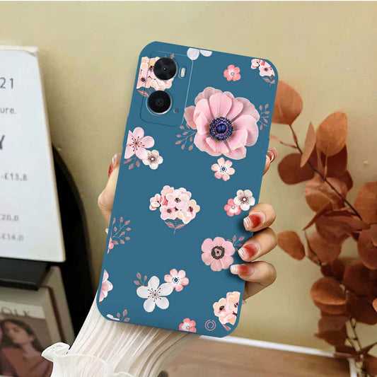 Oppo A36 Cover - Blue - D2 - ONation Nature Floral Series - HQ Liquid Silicone Soft Case