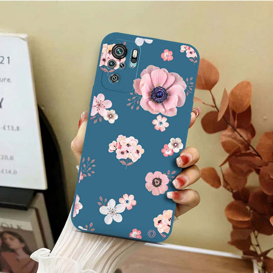 Xiaomi Redmi Note 10 4G Cover - Blue - D2 - ONation Nature Floral Series - HQ Liquid Silicone Soft Case