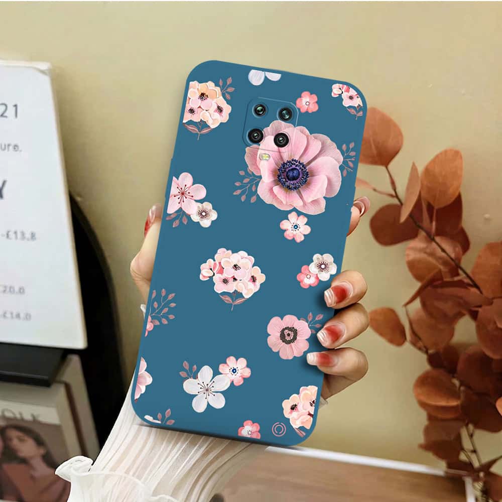 Xiaomi Redmi Note 9 Pro Cover - Blue - D2 - ONation Nature Floral Series - HQ Liquid Silicone Soft Case