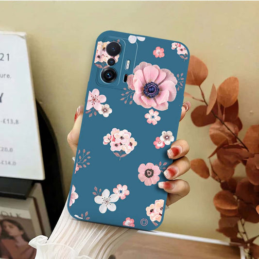 Xiaomi 11T Cover - Blue - D2 - ONation Nature Floral Series - HQ Liquid Silicone Soft Case