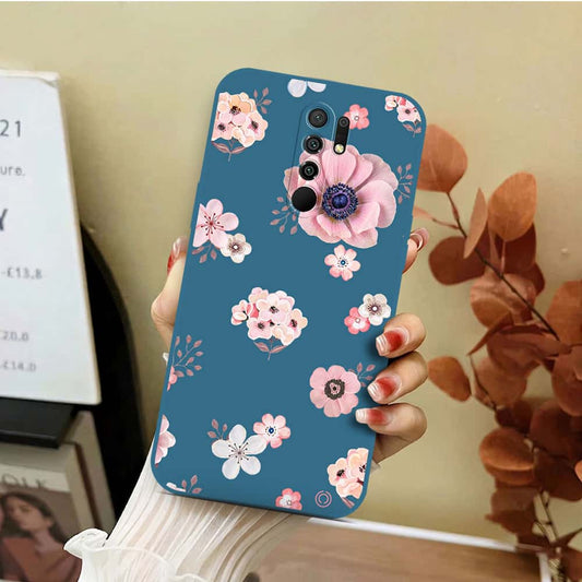 Xiaomi Redmi 9 Cover - Blue - D2 - ONation Nature Floral Series - HQ Liquid Silicone Soft Case