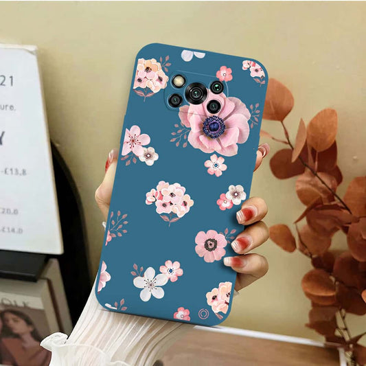 Xiaomi Poco X3 Cover - Blue - D2 - ONation Nature Floral Series - HQ Liquid Silicone Soft Case