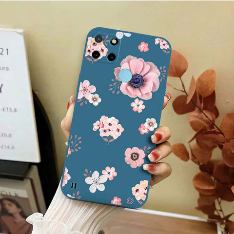 Realme C25Y Cover - Blue - D2 - ONation Nature Floral Series - HQ Liquid Silicone Soft Case