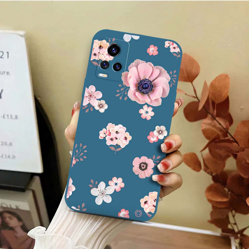 Vivo V20 Cover - Blue - D2 - ONation Nature Floral Series - HQ Liquid Silicone Soft Case