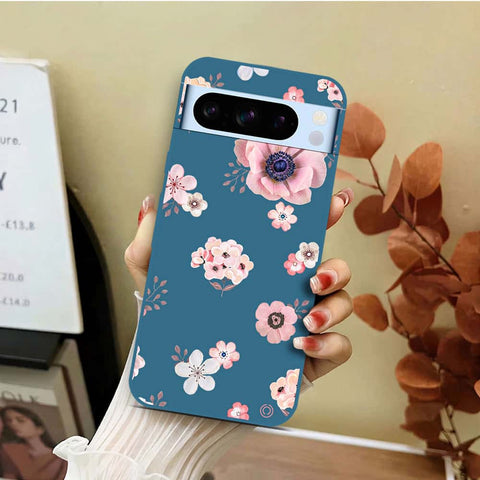 Google Pixel 8 Pro Cover - Blue - D2 - ONation Nature Floral Series - HQ Liquid Silicone Soft Case