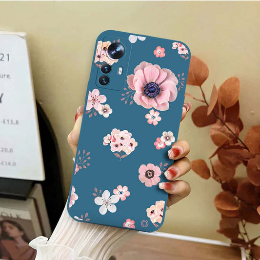 Xiaomi 12 Pro Cover - Blue - D2 - ONation Nature Floral Series - HQ Liquid Silicone Soft Case