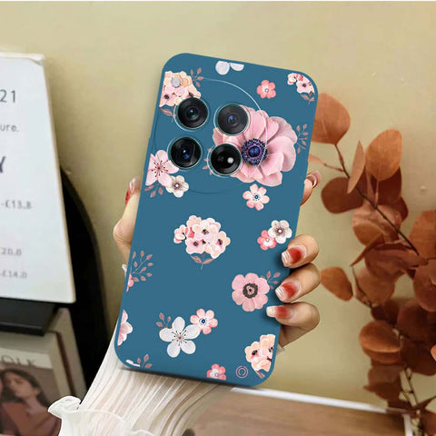 OnePlus 12 Cover - Blue - D2 - ONation Nature Floral Series - HQ Liquid Silicone Soft Case