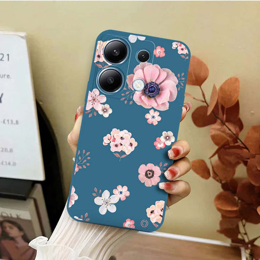 Xiaomi Redmi Note 13 Pro 4G Cover - Blue - D2 - ONation Nature Floral Series - HQ Liquid Silicone Soft Case