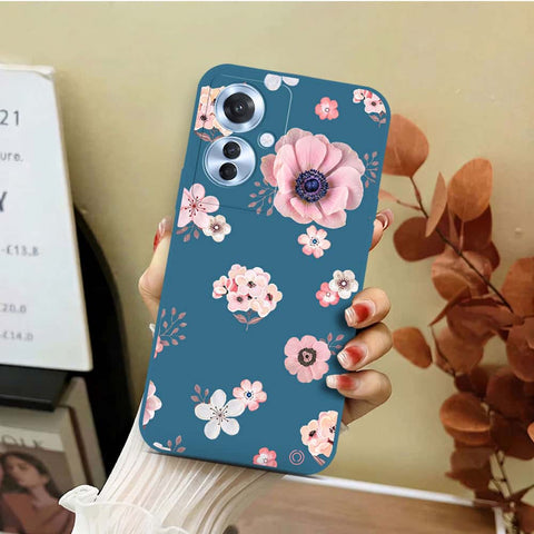 Oppo Reno 11F 5G Cover - Blue - D2 - ONation Nature Floral Series - HQ Liquid Silicone Soft Case