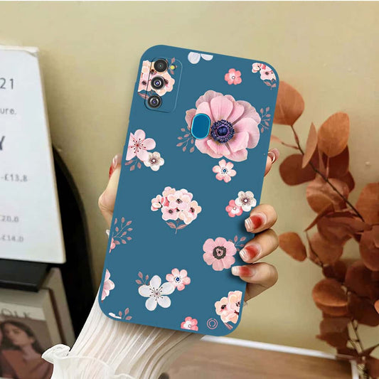 Samsung Galaxy M21 Cover - Blue - D2 - ONation Nature Floral Series - HQ Liquid Silicone Soft Case