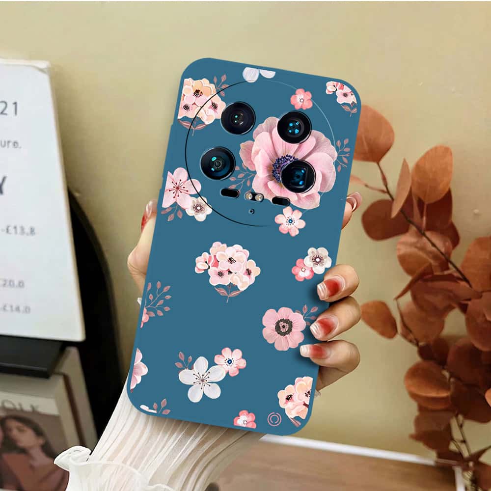 Xiaomi 14 Ultra Cover - Blue - D2 - ONation Nature Floral Series - HQ Liquid Silicone Soft Case
