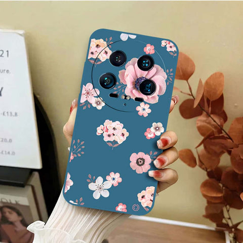 Xiaomi 14 Ultra Cover - Blue - D2 - ONation Nature Floral Series - HQ Liquid Silicone Soft Case