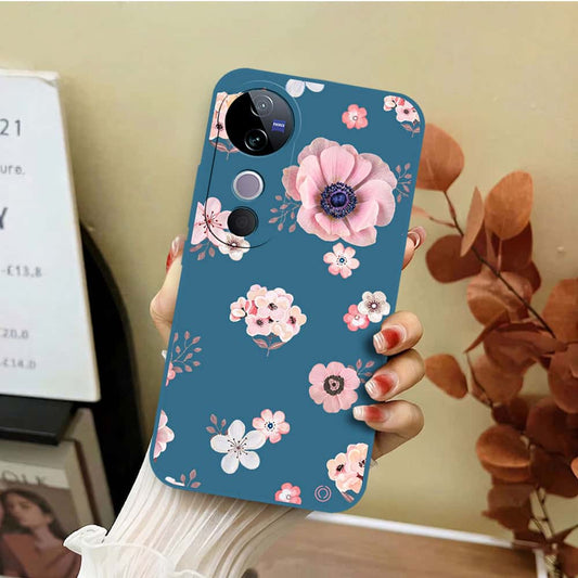 Vivo S19 Cover - Blue - D2 - ONation Nature Floral Series - HQ Liquid Silicone Soft Case