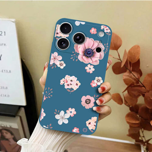 iPhone 17 Pro Cover - Blue - D2 - ONation Nature Floral Series - HQ Liquid Silicone Soft Case