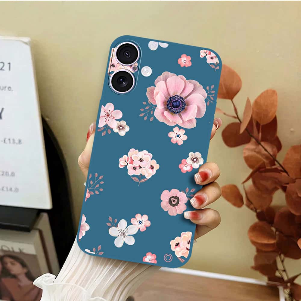 iPhone 17 Cover - Blue - D2 - ONation Nature Floral Series - HQ Liquid Silicone Soft Case