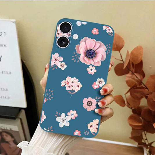iPhone 17 Cover - Blue - D2 - ONation Nature Floral Series - HQ Liquid Silicone Soft Case