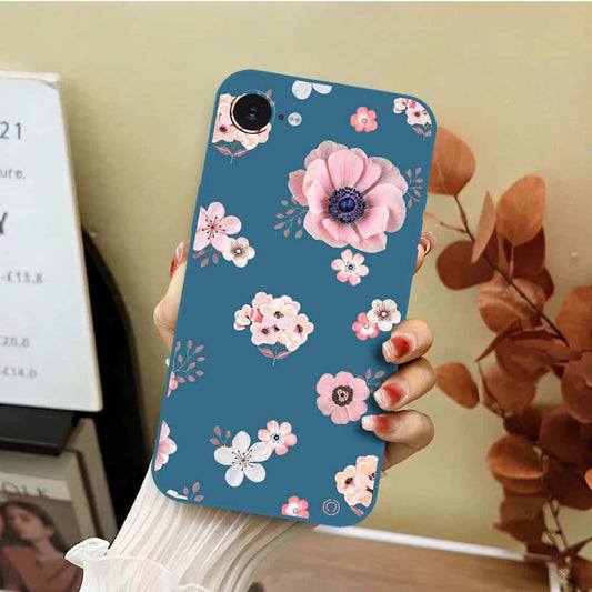 iPhone 16e Cover - Blue - D2 - ONation Nature Floral Series - HQ Liquid Silicone Soft Case