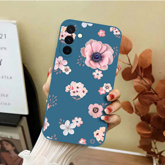Samsung Galaxy A37 Cover - Blue - D2 - ONation Nature Floral Series - HQ Liquid Silicone Soft Case