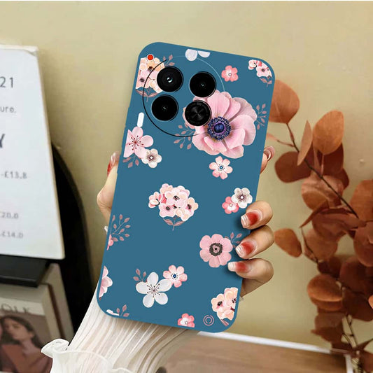 Tecno Camon 30 Cover - Blue - D2 - ONation Nature Floral Series - HQ Liquid Silicone Soft Case