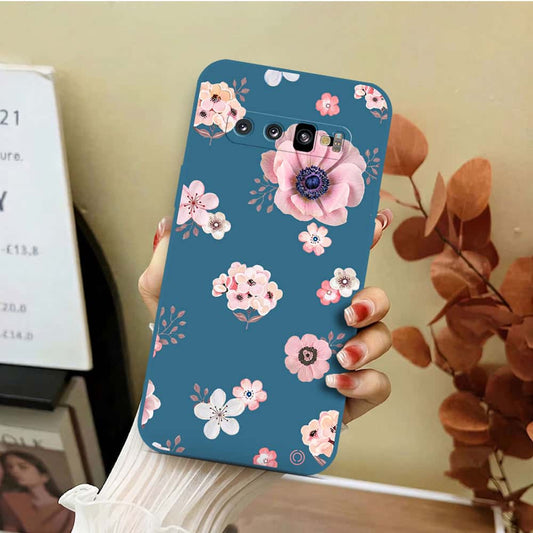 Samsung Galaxy S10 Plus Cover - Blue - D2 - ONation Nature Floral Series - HQ Liquid Silicone Soft Case