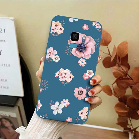 Samsung Galaxy S9 Cover - Blue - D2 - ONation Nature Floral Series - HQ Liquid Silicone Soft Case