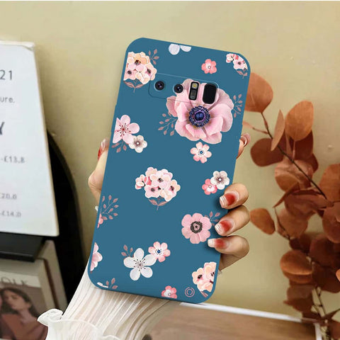 Samsung Galaxy Note 8 Cover - Blue - D2 - ONation Nature Floral Series - HQ Liquid Silicone Soft Case