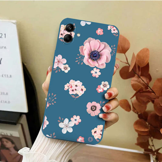 Samsung Galaxy M13 5G Cover - Blue - D2 - ONation Nature Floral Series - HQ Liquid Silicone Soft Case