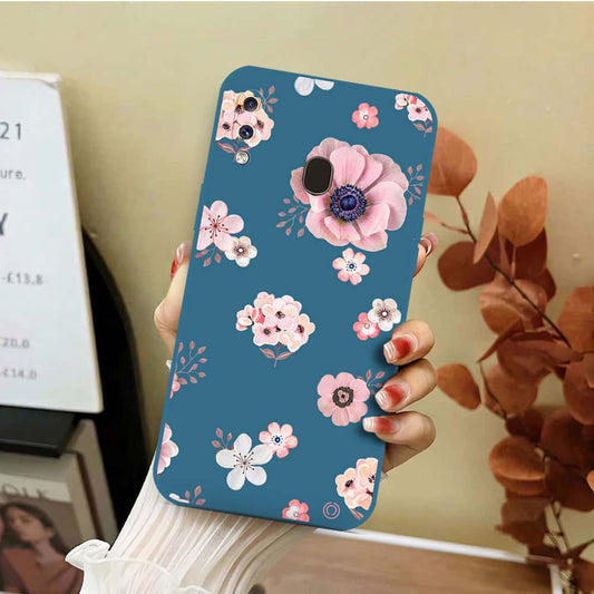Samsung Galaxy A30 Cover - Blue - D2 - ONation Nature Floral Series - HQ Liquid Silicone Soft Case