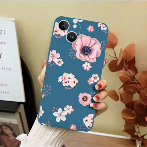 iPhone 14 Pro Cover - Blue - D2 - ONation Nature Floral Series - HQ Liquid Silicone Soft Case