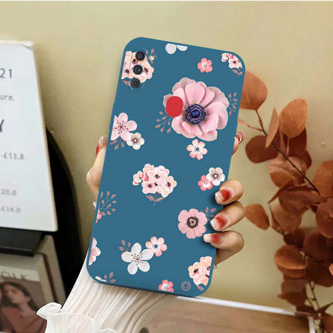 Samsung Galaxy A11 Cover - Blue - D2 - ONation Nature Floral Series - HQ Liquid Silicone Soft Case