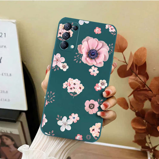Oppo Reno 5 Pro 5G Cover - Dark Green - D2 - ONation Nature Floral Series - HQ Liquid Silicone Soft Case
