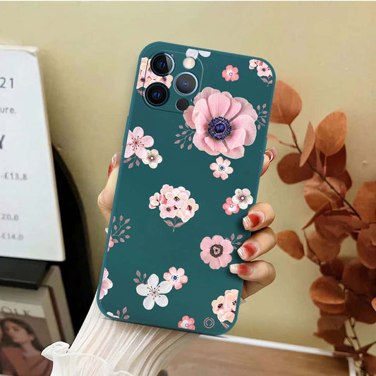 iPhone 12 Pro Max Cover - Dark Green - D2 - ONation Nature Floral Series - HQ Liquid Silicone Soft Case