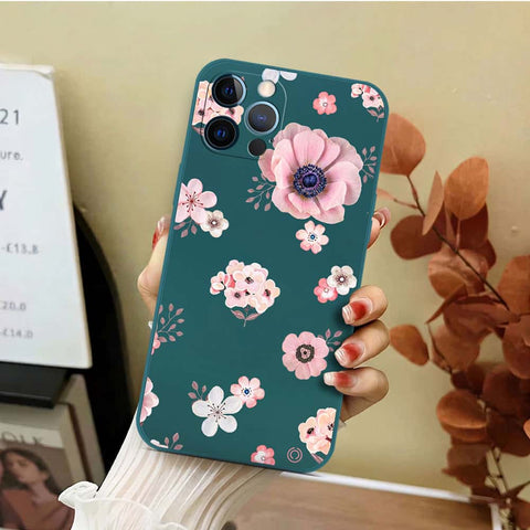 iPhone 12 Pro Max Cover - Dark Green - D2 - ONation Nature Floral Series - HQ Liquid Silicone Soft Case