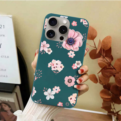 iPhone 15 Pro Max Cover - Dark Green - D2 - ONation Nature Floral Series - HQ Liquid Silicone Soft Case
