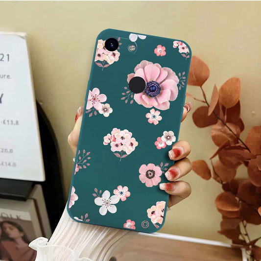 Google Pixel 3a XL Cover - Dark Green - D2 - ONation Nature Floral Series - HQ Liquid Silicone Soft Case