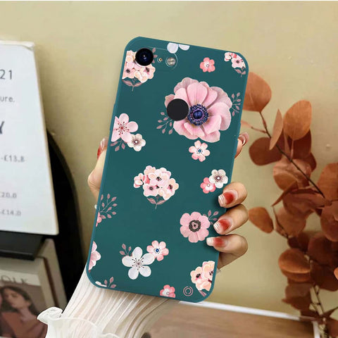 Google Pixel 3 XL Cover - Dark Green - D2 - ONation Nature Floral Series - HQ Liquid Silicone Soft Case