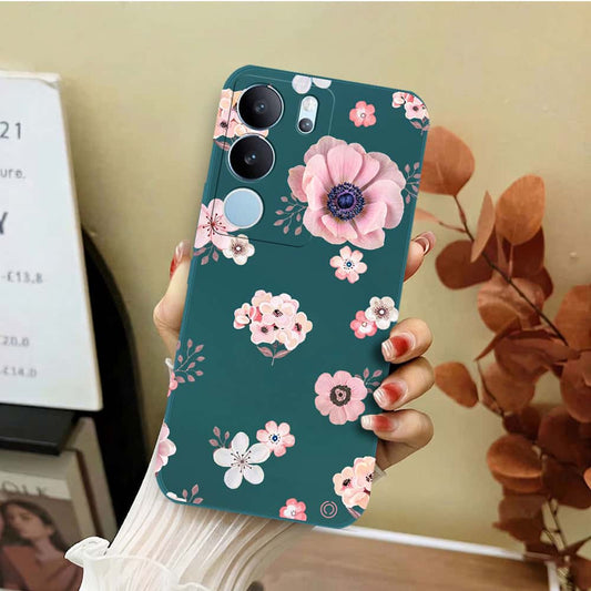 Vivo S17t Cover - Dark Green - D2 - ONation Nature Floral Series - HQ Liquid Silicone Soft Case