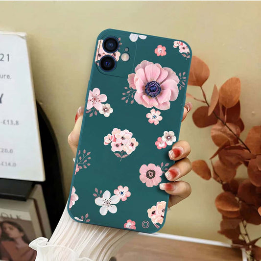 iPhone 12 Mini Cover - Dark Green - D2 - ONation Nature Floral Series - HQ Liquid Silicone Soft Case