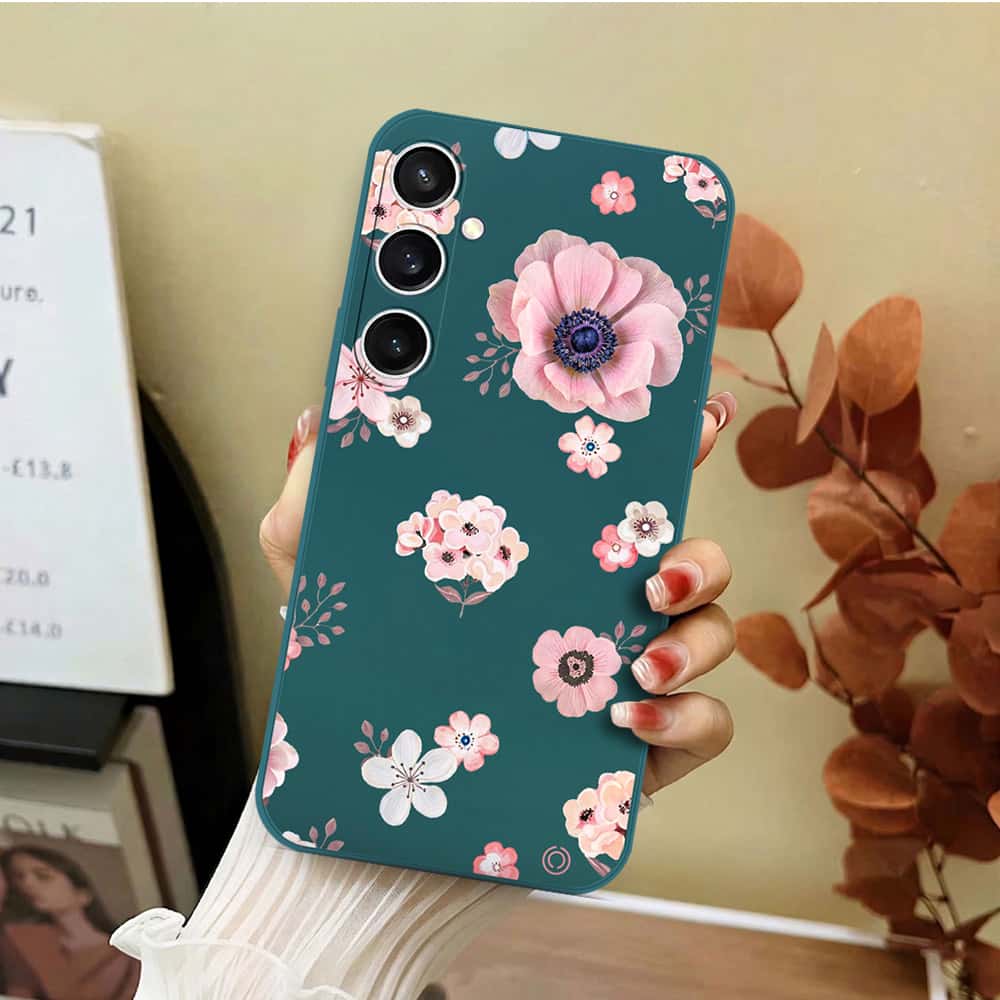 Samsung Galaxy S23 FE Cover - Dark Green - D2 - ONation Nature Floral Series - HQ Liquid Silicone Soft Case