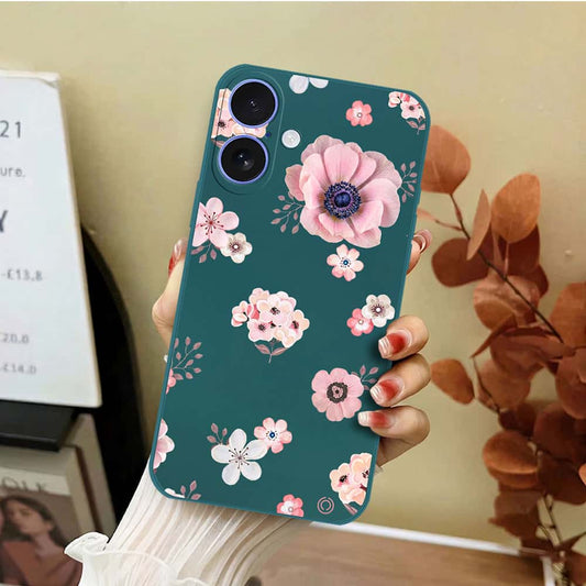 iPhone 16 Cover - Dark Green - D2 - ONation Nature Floral Series - HQ Liquid Silicone Soft Case