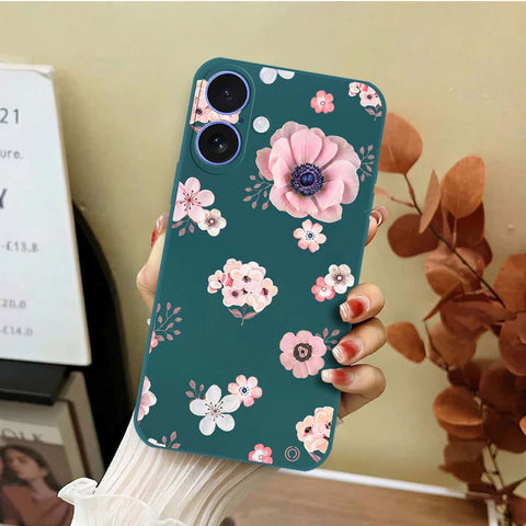 iPhone 16 Cover - Dark Green - D2 - ONation Nature Floral Series - HQ Liquid Silicone Soft Case