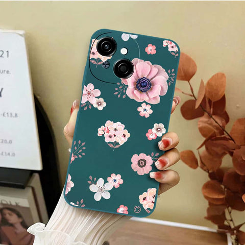 Tecno Spark Go 1 Cover - Dark Green - D2 - ONation Nature Floral Series - HQ Liquid Silicone Soft Case