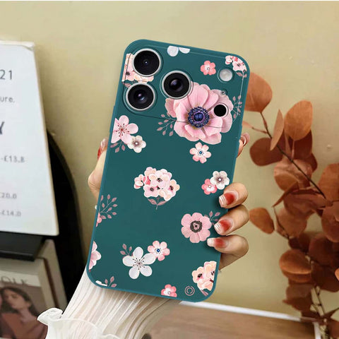 iPhone 17 Pro Cover - Dark Green - D2 - ONation Nature Floral Series - HQ Liquid Silicone Soft Case